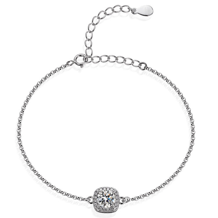 Round Cut Moissanite Square Bracelet — 0.5ct, D-color, VVS1, 925 Sterling Silver