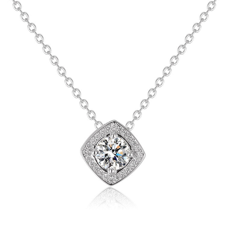 Round Cut Moissanite Square Necklace — 1.0ct, D-color, VVS1, 925 Sterling Silver