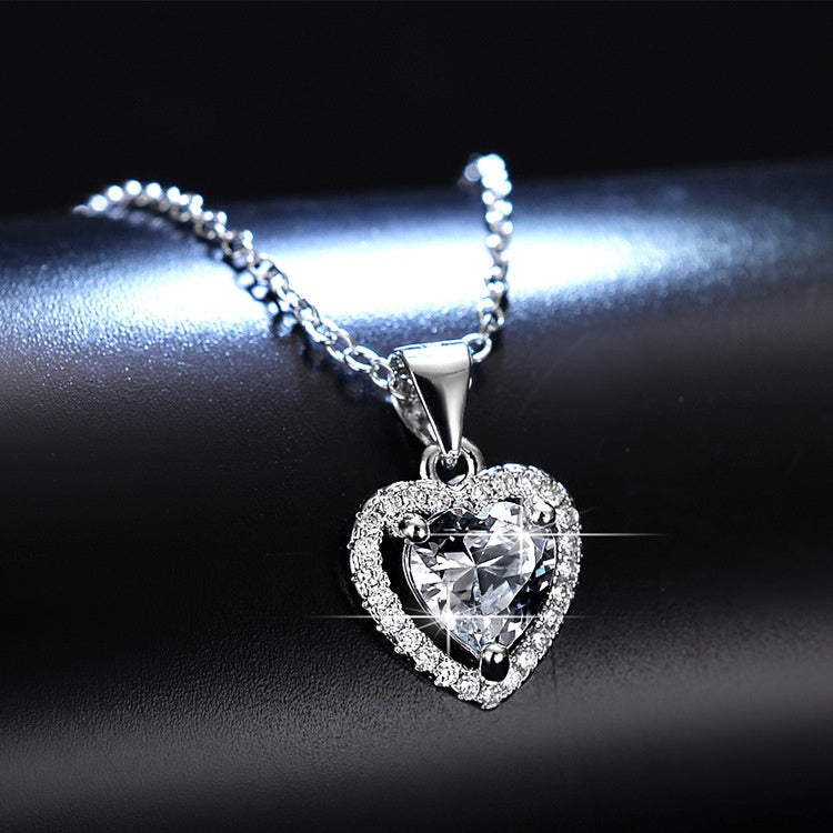 Round Cut Moissanite Heart Necklace — 0.5ct, D-color, VVS1, 925 Sterling Silver