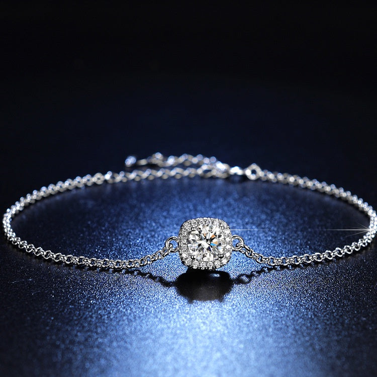 Round Cut Moissanite Square Bracelet — 0.5ct, D-color, VVS1, 925 Sterling Silver