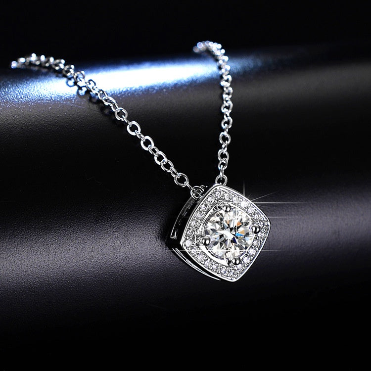 Round Cut Moissanite Square Necklace — 1.0ct, D-color, VVS1, 925 Sterling Silver