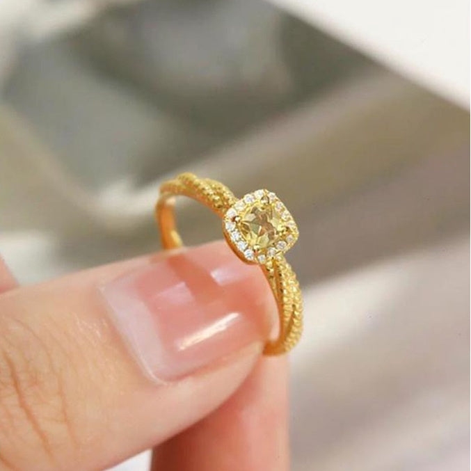 Round Cut Moissanite Square Ring — 0.5ct, D-color, VVS1, 18K Gold Vermeil
