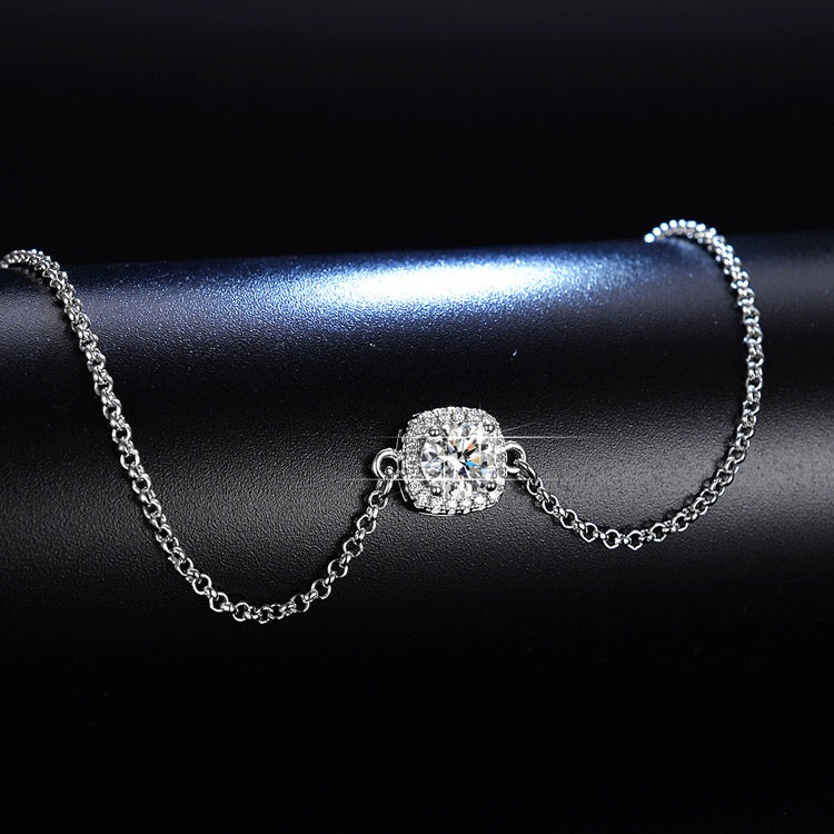 Round Cut Moissanite Square Bracelet — 0.5ct, D-color, VVS1, 925 Sterling Silver