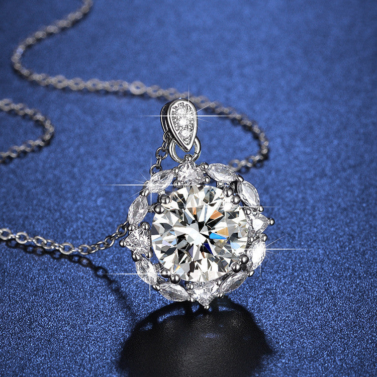 Round Cut Moissanite Heart Necklace — 5.0ct, D-color, VVS1, 925 Sterling Silver