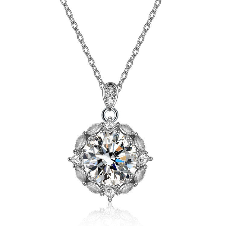 Round Cut Moissanite Heart Necklace — 5.0ct, D-color, VVS1, 925 Sterling Silver